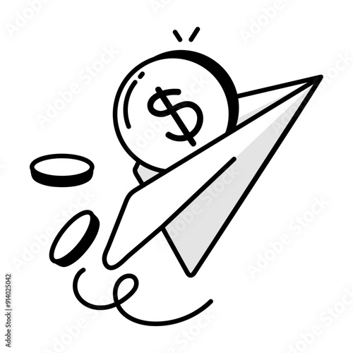 A doodle style icon of sending money 


