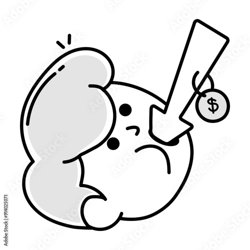A character based market fluctuation icon in doodle style 

