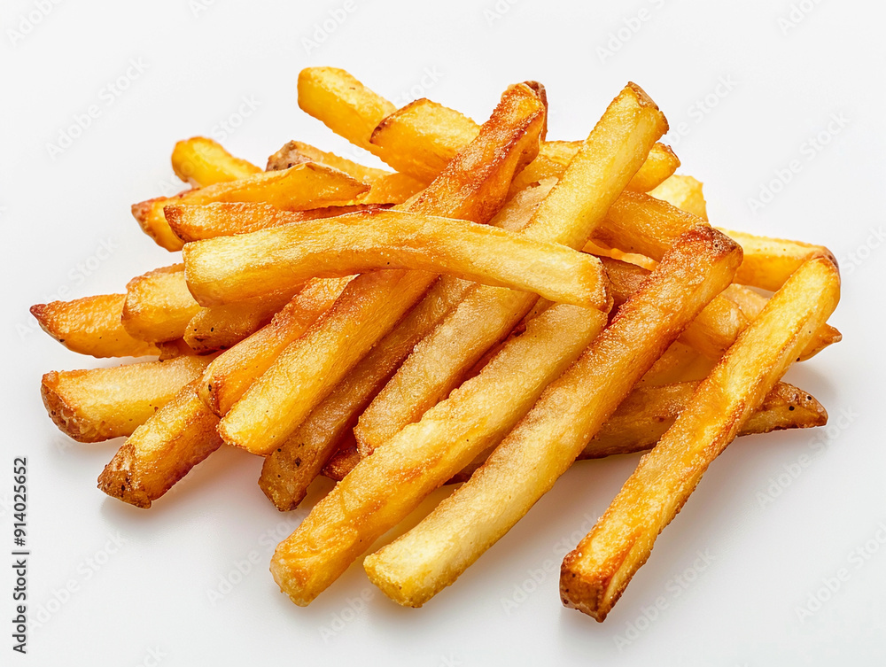 Freshly Cooked Golden French Fries Served on a White Background for Delicious Snacking Options Freshly Cooked Golden French Fries Served on a White Background for Delicious Snacking Options