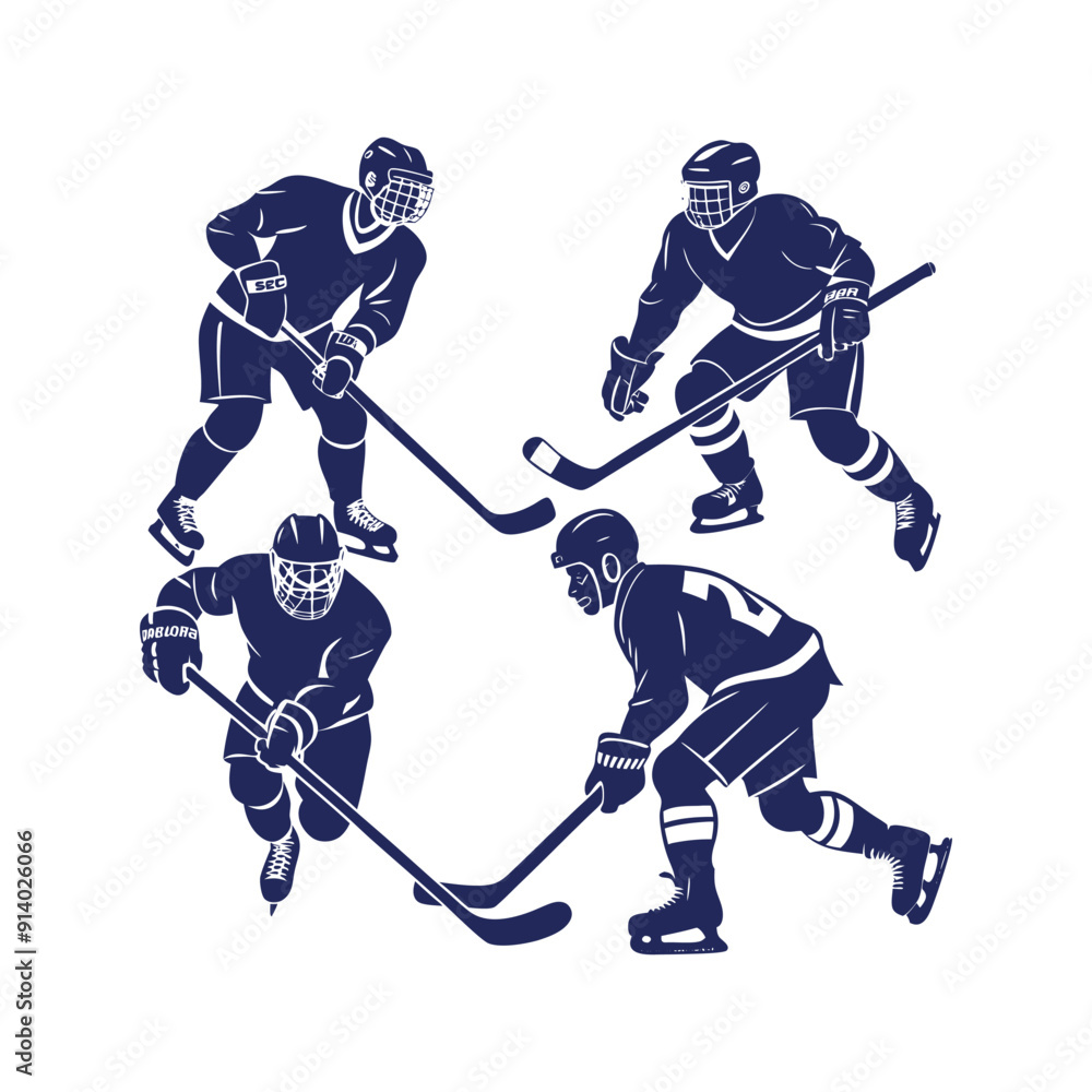 Obraz premium A set of Hockey silhouettes Clipart isolated vector illustration