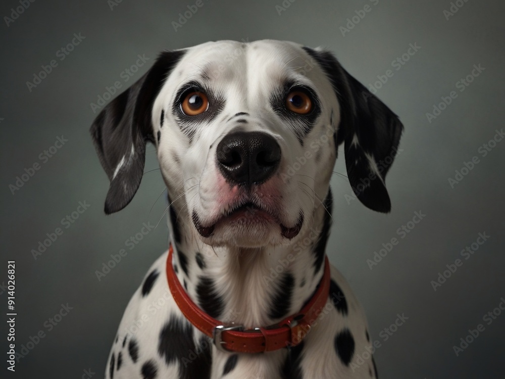 Studio portrait of a dalmatian dog with a surprised face, concept of Pet Photography. AI generative. Studio portrait of a dalmatian dog with a surprised face, concept of Pet Photography. AI generative.