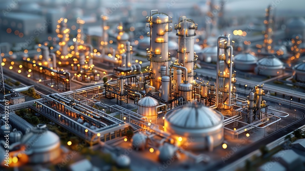 Industrial Complex at Night: A Detailed View of a Refinery Industrial Complex at Night: A Detailed View of a Refinery