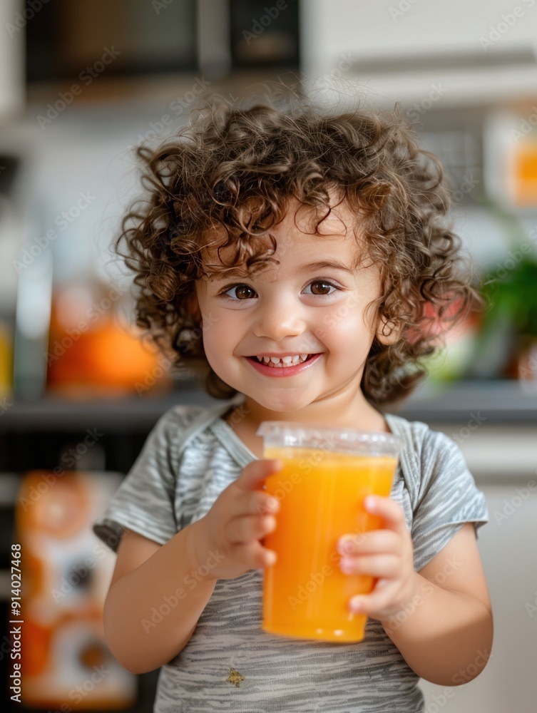 Cute Little Girl Holding Glass of Orange Juice. Cute Little Girl Holding Glass of Orange Juice.