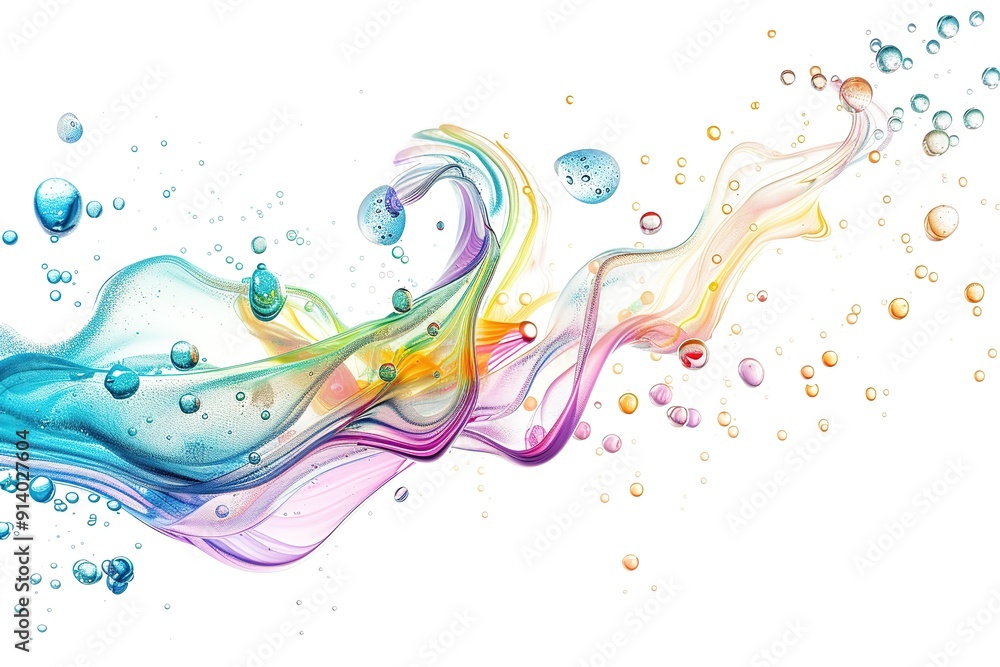 Fototapeta premium colored bubbles and bubbles pouring over white background
