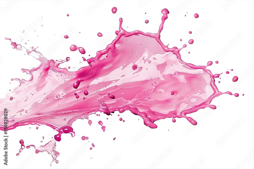 Pink colored liquid cream splashing on light clean background, Close-up of isolated face cream or skin care fluid