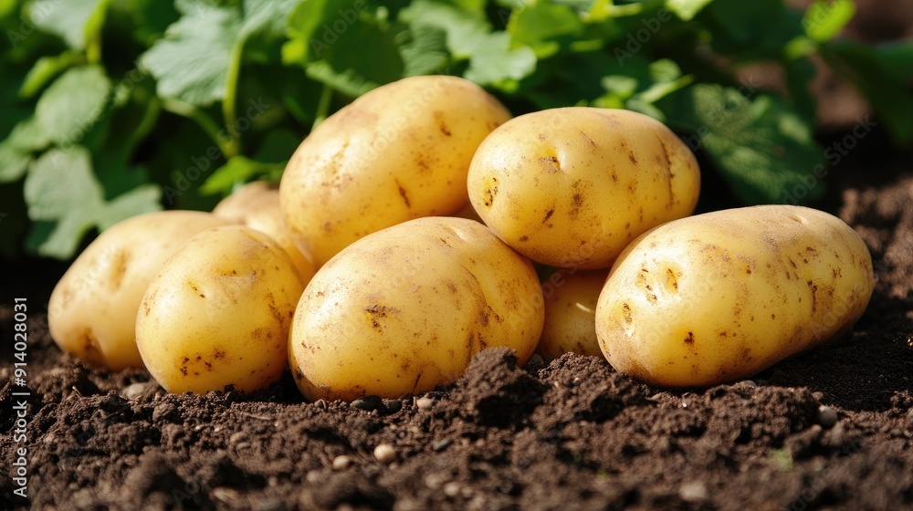 A pile of fresh potatoes on the ground, showcasing their raw and earthy appearance. A pile of fresh potatoes on the ground, showcasing their raw and earthy appearance.