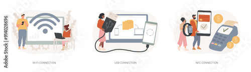 Device connectivity isolated concept vector illustration set.