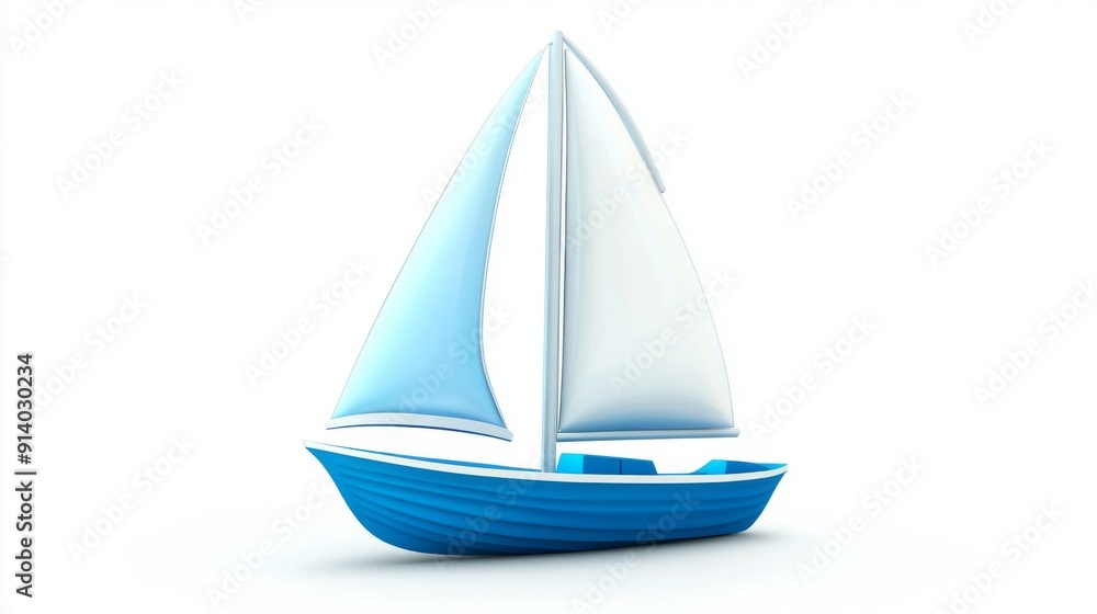 Fototapeta premium 3D Blue and White Sailboat Isolated on White Background - Stock Image