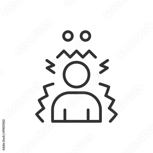 Fear, in line design. Fear, Anxiety, Terror, Panic, Fright, Scared, Dread on white background vector. Fear editable stroke icon.