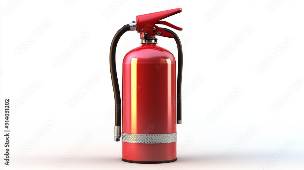 Obraz premium Realistic 3D Bright Red Fire Extinguisher Isolated - Stock Photo