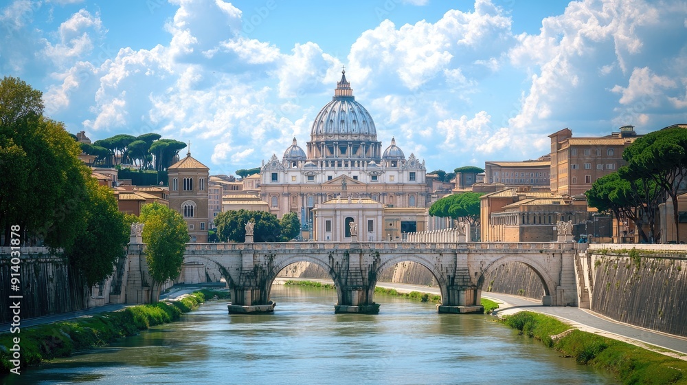 Fototapeta premium Beautiful view of the Vatican City, with St. Peter's Basilica in the background, symbolizing the heart of Catholicism