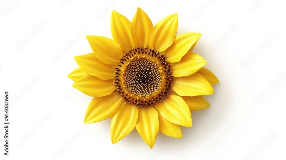 Fototapeta premium 3D Bright Yellow Sunflower with Detailed Petals - Isolated Stock Image