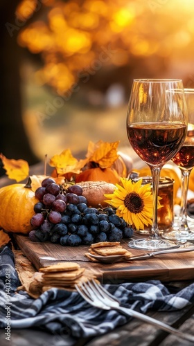 Fall picnic ideas, vibrant colors, cozy setting, joyful scenes, inviting photo