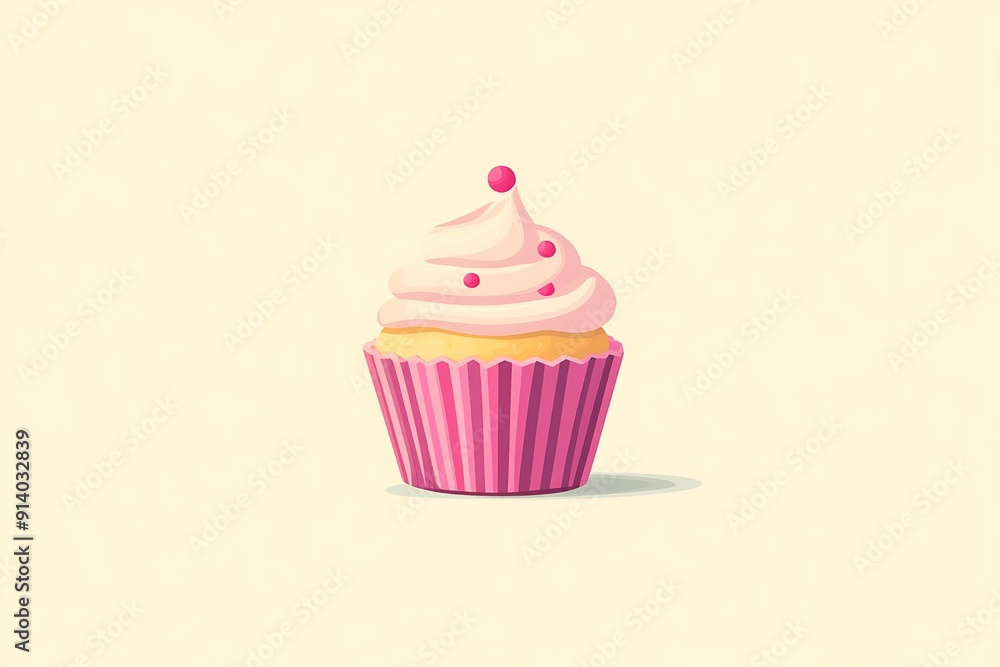 Sweet Cupcake Icon in Flat Design on Light Yellow Background - Side View Shot Sweet Cupcake Icon in Flat Design on Light Yellow Background - Side View Shot