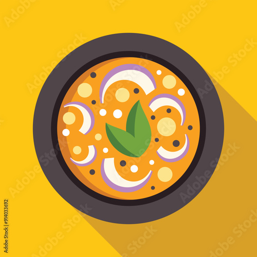 Illustration of indian food dal serving in a round bowl on a yellow background