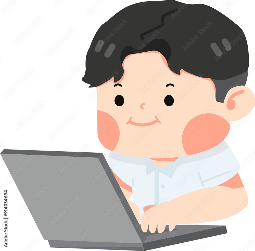 Boy student using computer pointing Boy student using computer pointing