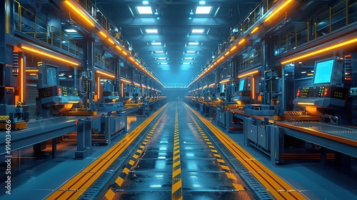 Futuristic Factory: Automated Production Line with Advanced Machinery