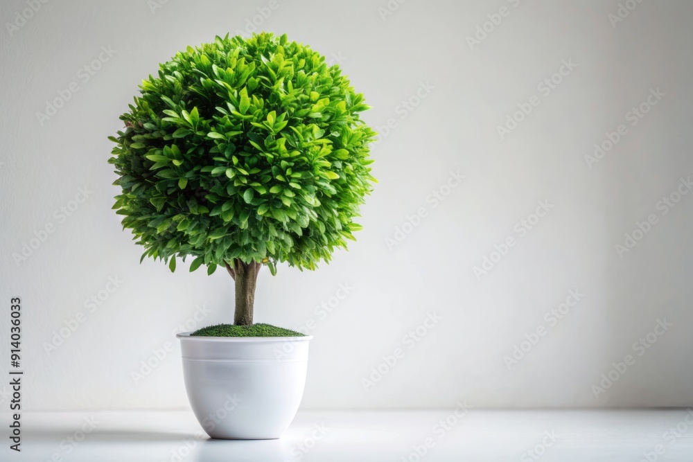 Fototapeta premium Vibrant green ornamental plant with lush foliage and a sleek silhouette stands alone against a pristine white backdrop, epitomizing design and serenity in nature.