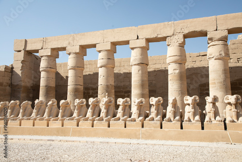 Beautiful view of ram sculptures in ancient Karnak Temple in Luxor, Egypt