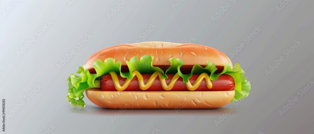 Classic Hot Dog with Mustard on Transparent Background Classic Hot Dog with Mustard on Transparent Background