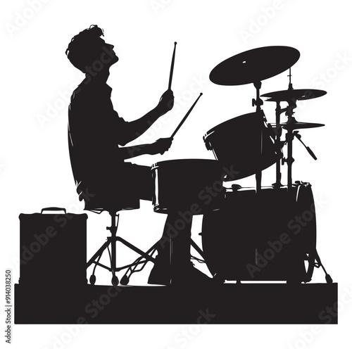 Drummer kit silhouette vector illustration.