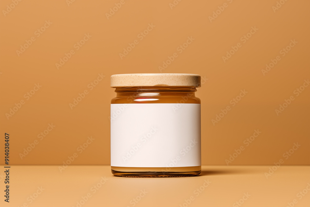 Honey glass jar mockup with white blank label Honey glass jar mockup with white blank label