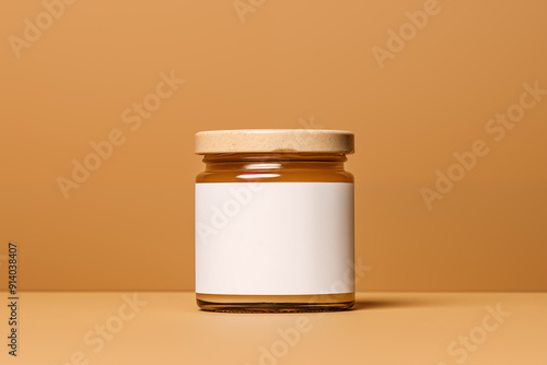 Honey glass jar mockup with white blank label