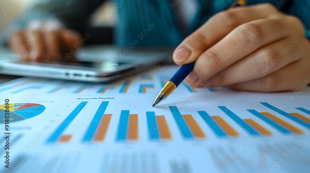 Analyzing Financial Data Using Charts and Graphs on Office Desk Analyzing Financial Data Using Charts and Graphs on Office Desk
