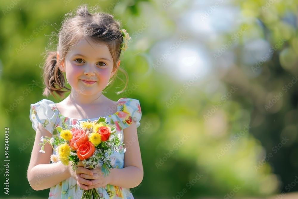 Little girl holding a bouquet of flowers. Little girl holding a bouquet of flowers.