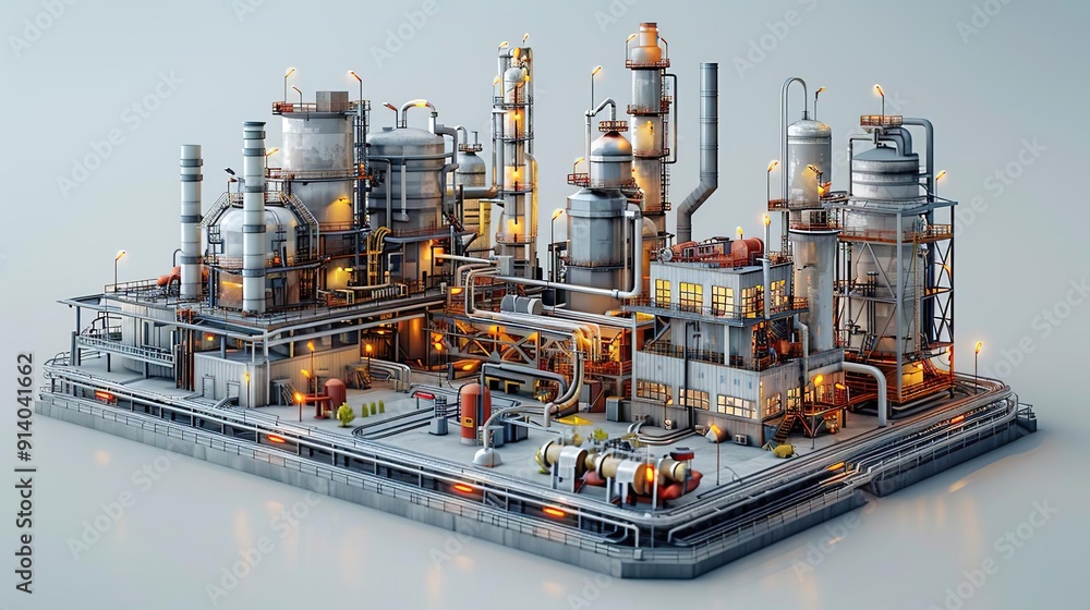 Fototapeta premium Industrial Complex: A 3D Model of a Refinery