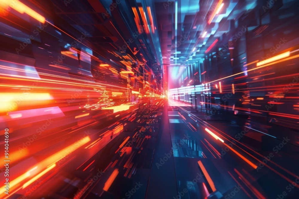 Futuristic 3D scene with abstract shapes and light beams, creating a vibrant scifi environment Futuristic 3D scene with abstract shapes and light beams, creating a vibrant scifi environment