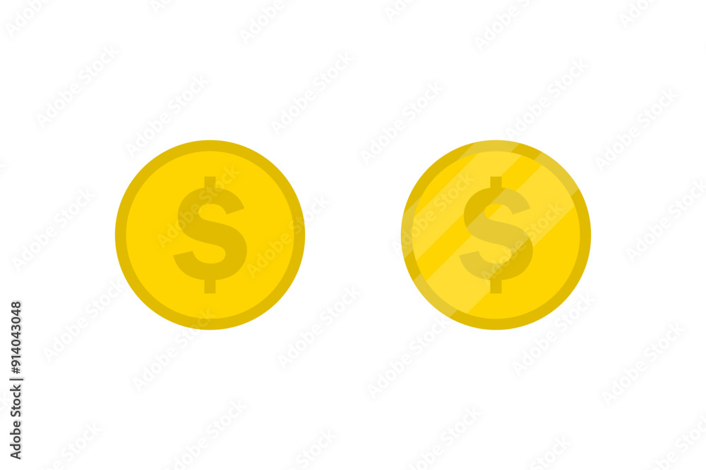 Dollar gold coin illustration in 2 variations. Business money design. Finance symbol. Vector icons in flat style Dollar gold coin illustration in 2 variations. Business money design. Finance symbol. Vector icons in flat style