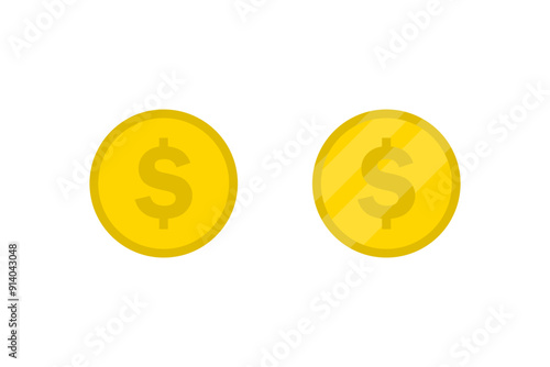 Dollar gold coin illustration in 2 variations. Business money design. Finance symbol. Vector icons in flat style