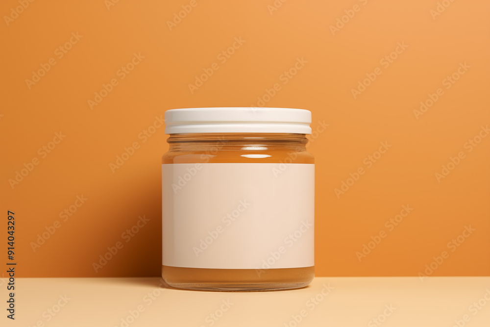 Honey jar mockup with white blank label Honey jar mockup with white blank label