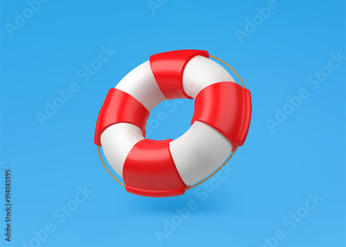 3d Vector Red and White Life Rescue, Lifebuoy. Summer Journey, Time to Travel Concept. Eps 10 Vector.