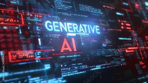 Ai Generative Text Icon Animation, Artificial Intelligence on abstract background, Data science and innovation