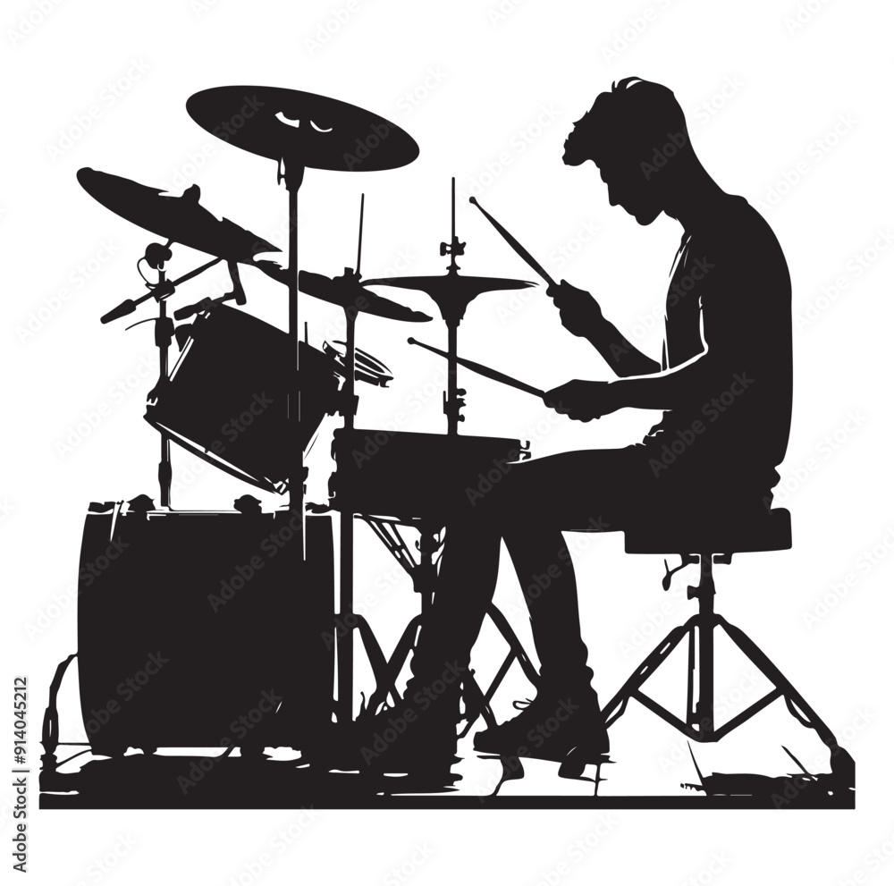 Fototapeta premium Drummer kit silhouette vector illustration.