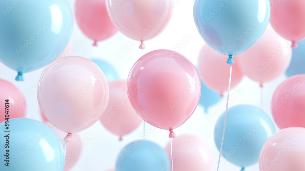 Pink & Blue Pastel Balloons Floating on White Background - 3D Render Pink & Blue Pastel Balloons Floating on White Background - 3D Render