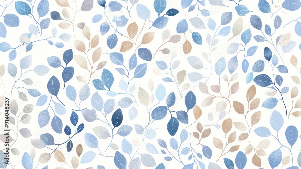 Swirling cream and blue leaves on a soft neutral background Swirling cream and blue leaves on a soft neutral background