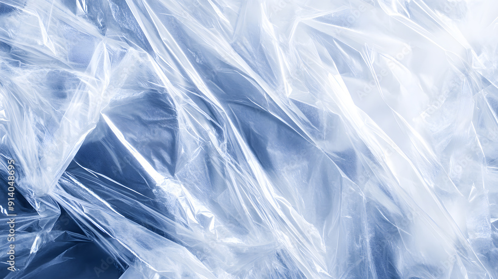 Obraz premium Transparent plastic sheet draped over a dark surface, capturing light reflections in a close-up view