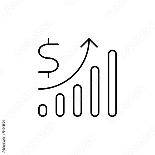 Increase Money Growth Icon - Minimalist Line Art, Financial Growth, Profit Up, Business Success, Investment Return, Income Increase, Financial Performance, Revenue Growth