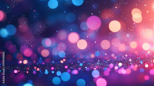 Vibrant bokeh effect, multicolored light particles, bright abstract background, neon blue and pink gradient, glowing dots, blurred luminous circles, ethereal atmosphere.