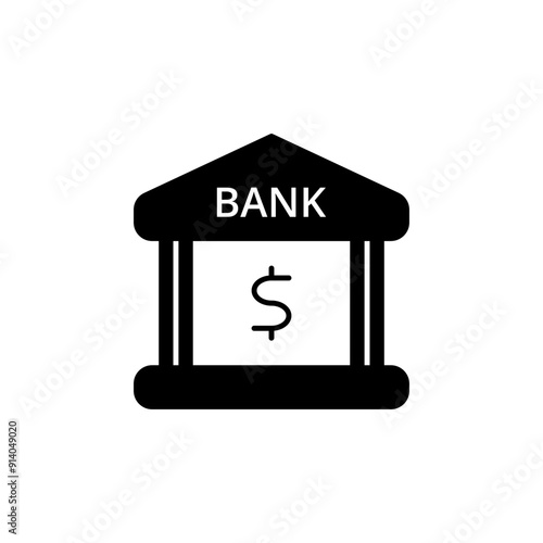 Bank Icon - Simple, Black Vector Graphic symbolizing financial services, banking industry, money management, and financial institutions. Perfect for website design, mobile apps