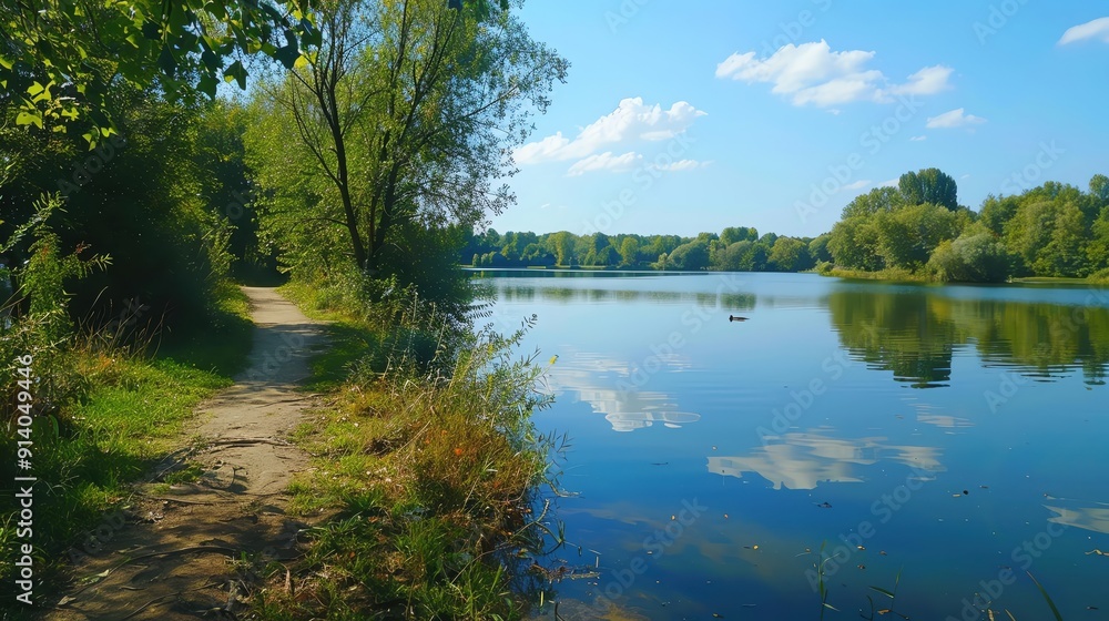 Serene lake view with lush greenery and clear blue skies, perfect for nature lovers and peaceful retreats. Serene lake view with lush greenery and clear blue skies, perfect for nature lovers and peaceful retreats.