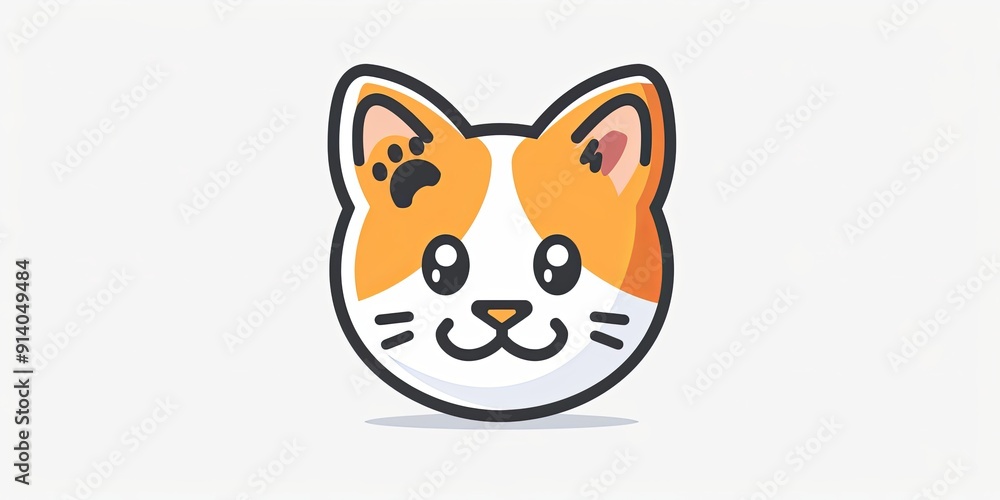 Cute cartoon cat head with paw print and big eyes. Cute cartoon cat head with paw print and big eyes.