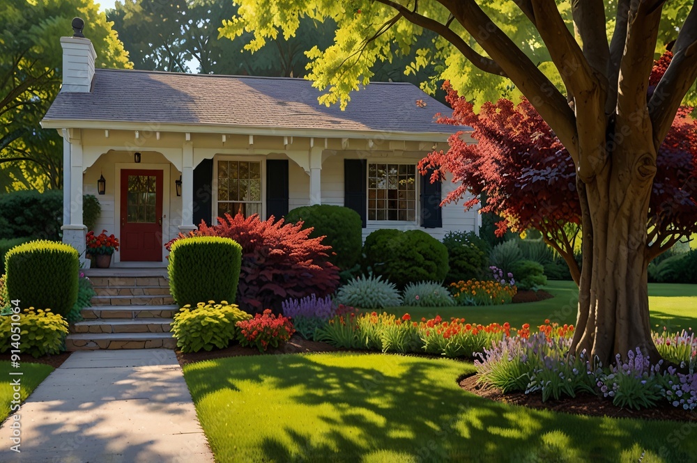 Obraz premium Beautiful House in middle og flower garden