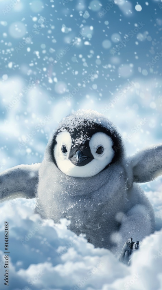 Cute penguin chick in snowy wonderland. Cute penguin chick in snowy wonderland.