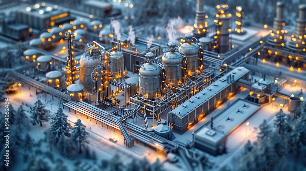 Industrial Complex in Winter: Aerial View of a Snowy Factory Industrial Complex in Winter: Aerial View of a Snowy Factory