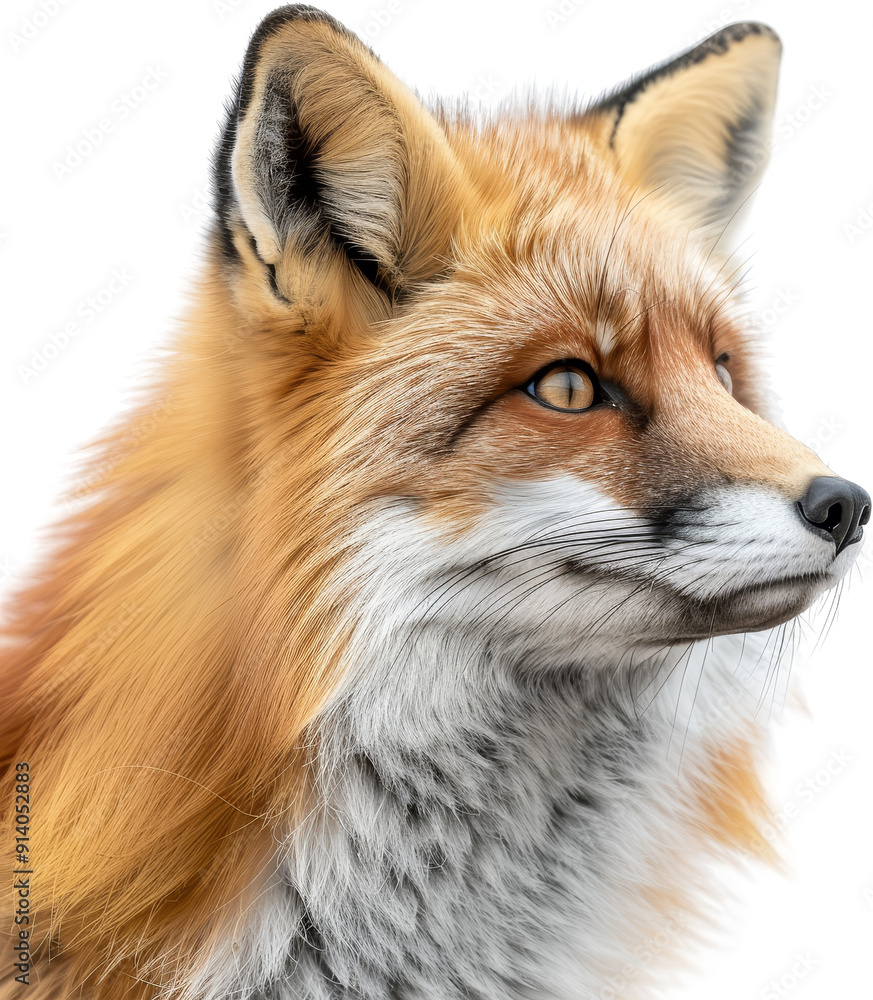 Close-up of a beautiful red fox with striking golden eyes and vibrant fur, looking off into the distance. Close-up of a beautiful red fox with striking golden eyes and vibrant fur, looking off into the distance.