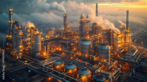 Wallpaper Mural Aerial View of a Busy Industrial Refinery at Sunset Torontodigital.ca